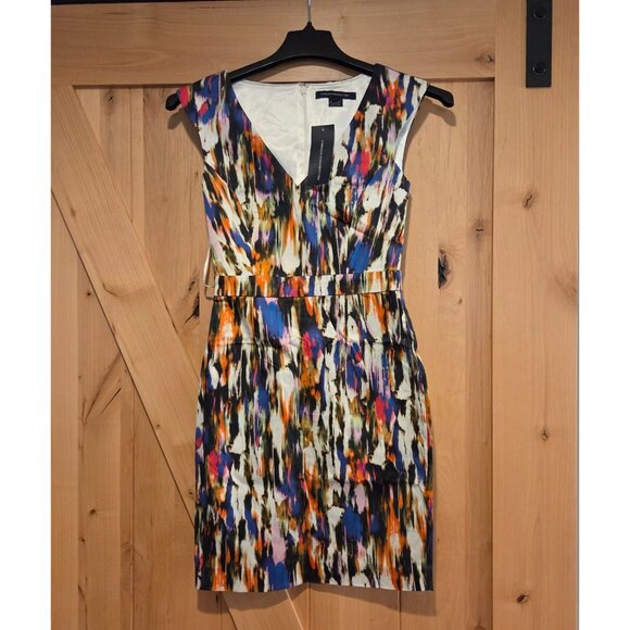 New! French Connection Size 2 Sheath Mini Dress Watercolor Artsy Sleeveless - Picture 3 of 16